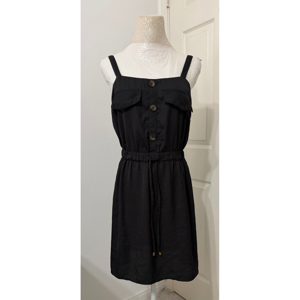 Hint‎ of Blush Women's L Black Utility Mini Dress Drawstring Waist Chic Summer